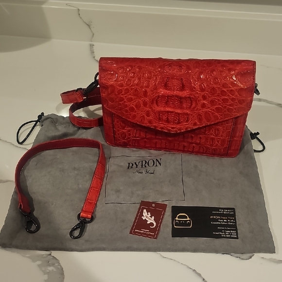 BYRON New York Handbags - Byron New York Red Crocodile Embossed Women's Bag